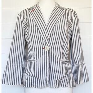 Cabi Striped Cotton Peplum Blazer Jacket Cropped Womens Size 4 Nautical Coastal